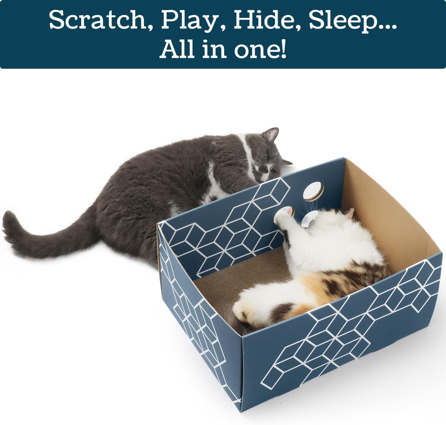 Cardboard Cat Scratch Box with Refillable Double-Sided Cat Scratcher Pad for Indoor Cats