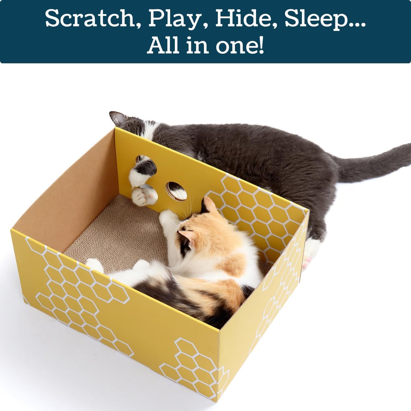 Cardboard Cat Scratcher Box with Refillable Double-Sided Cat Scratching Board for Indoor Cats