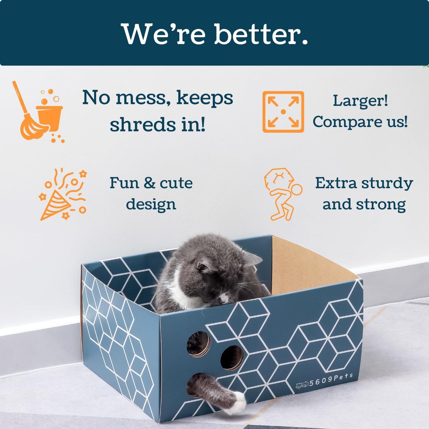 Cardboard Cat Scratch Box with Refillable Double-Sided Cat Scratcher Pad for Indoor Cats